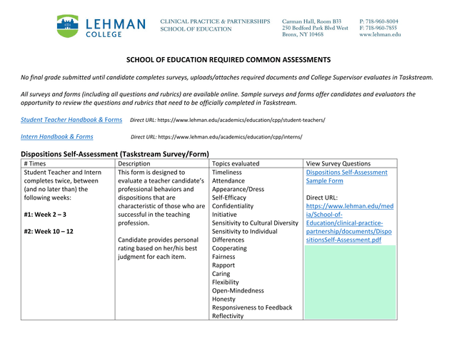 School Of Education Required Common Assessments screenshot