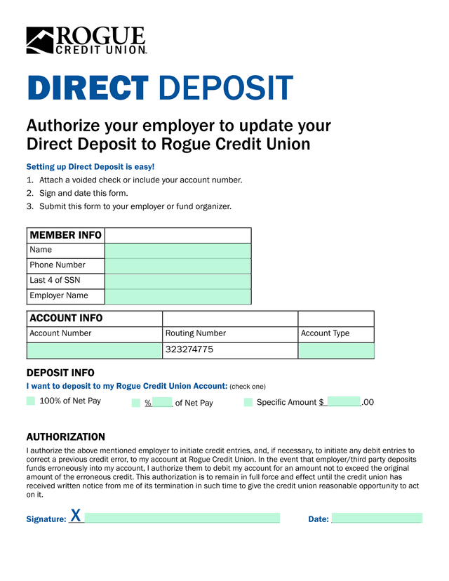 Direct Deposit Authorization Form screenshot