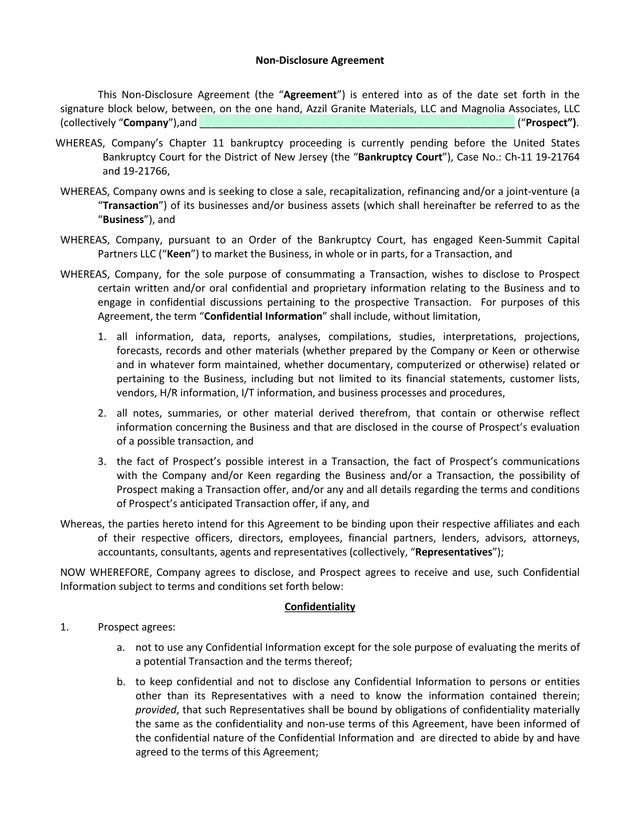 Non Disclosure Agreement screenshot
