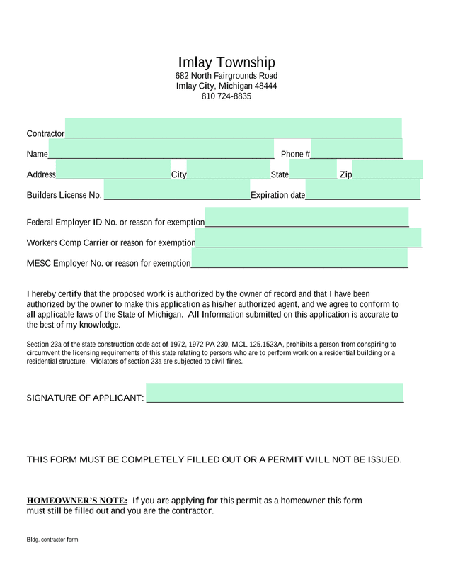 Contractor Form screenshot