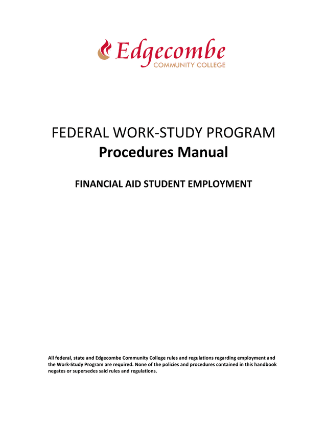 Federal Work Study Program Procedures Manual screenshot