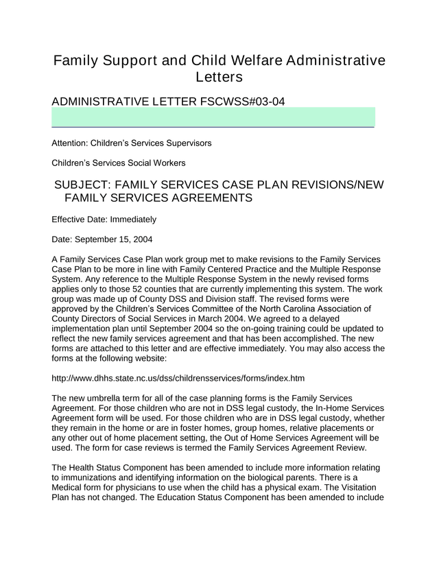 Family Support And Child Welfare Administrative Letters screenshot