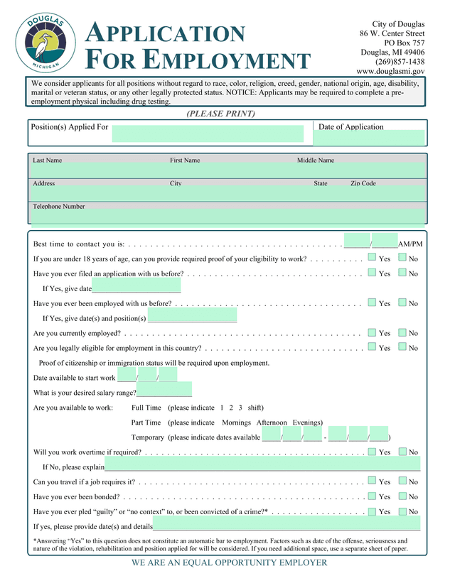Employment Application screenshot