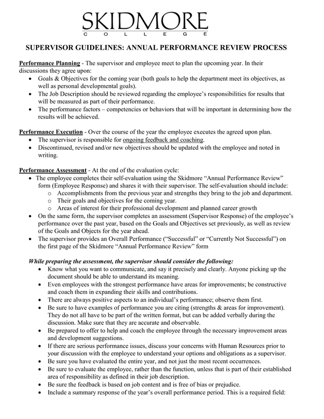 Supervisor Guidelines Annual Performance Review Process screenshot