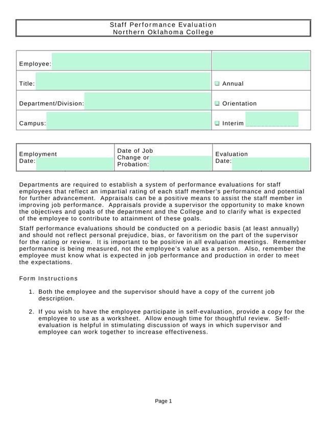Staff Performance Evaluation screenshot