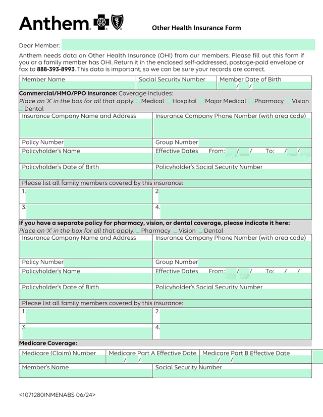 Other Health Insurance Form screenshot
