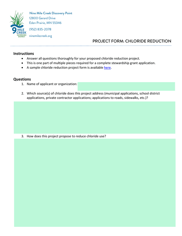 Project Form Chloride Reduction screenshot