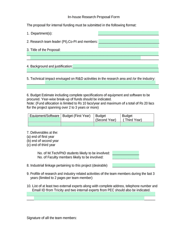 In House Research Proposal Form screenshot