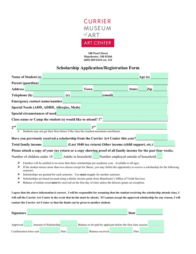 Scholarship ApplicationRegistration Form screenshot