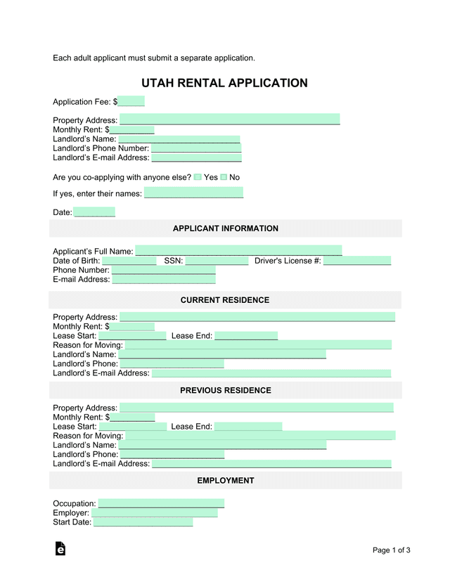 Utah Rental Application screenshot