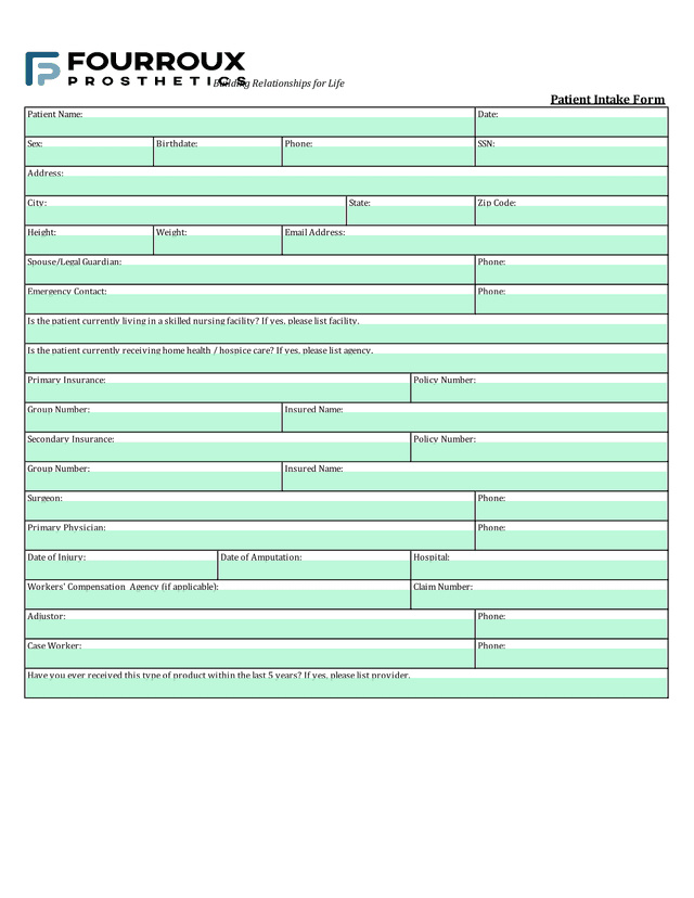 Patient Intake Form screenshot