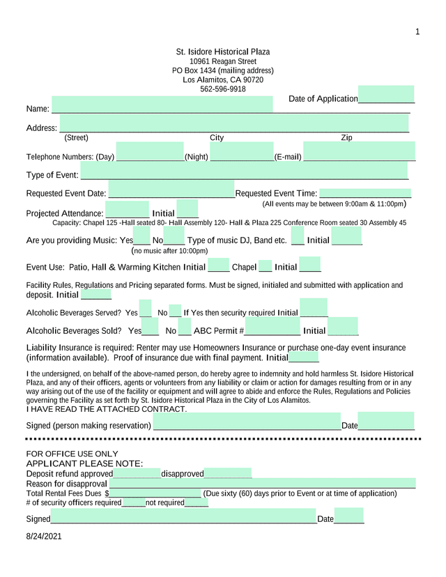 St. Isidore Historical Plaza Event Application screenshot