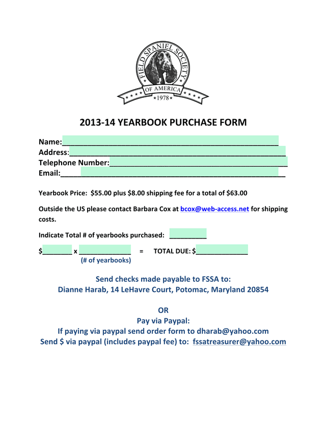 2013 14 Yearbook Purchase Form screenshot