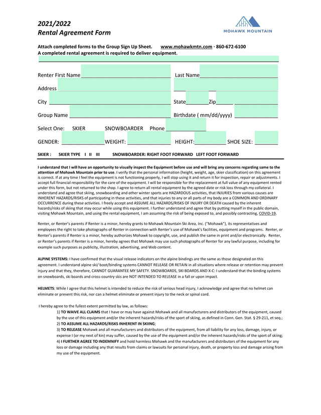 Rental Agreement Form screenshot