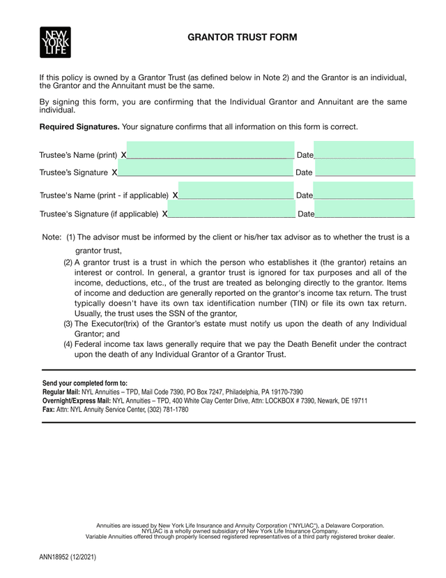 Grantor Trust Form screenshot
