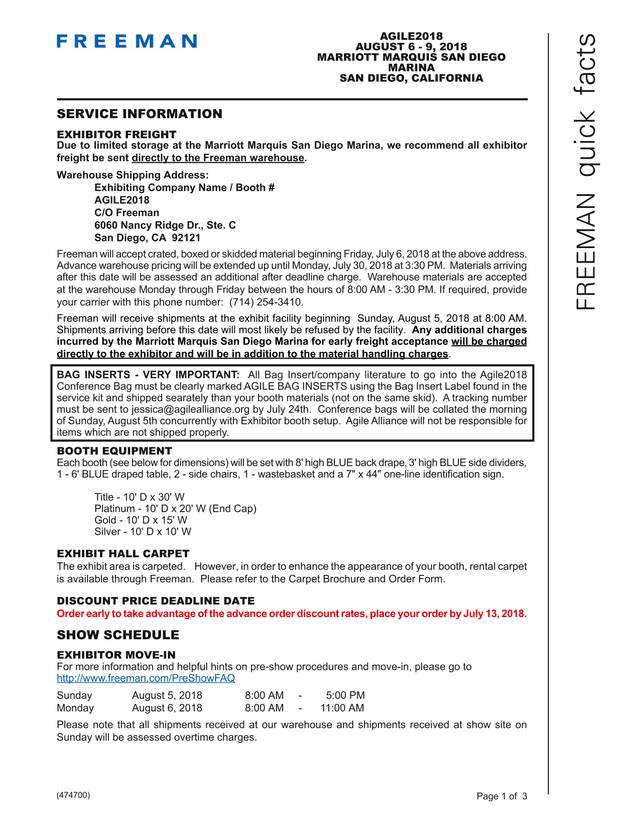 AGILE2018 Service Information Exhibitor Freight screenshot