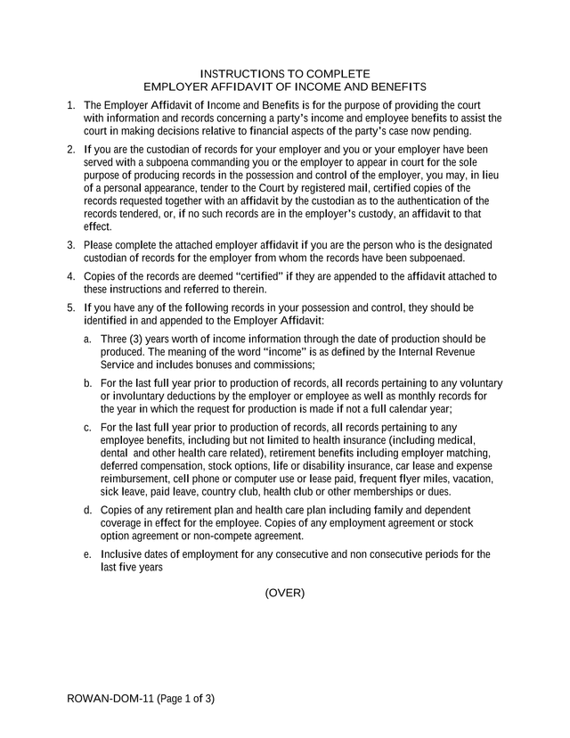 Employer Affidavit Of Income And Benefits screenshot