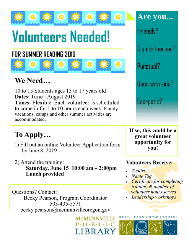 Summer Reading Volunteer Program 2019 screenshot