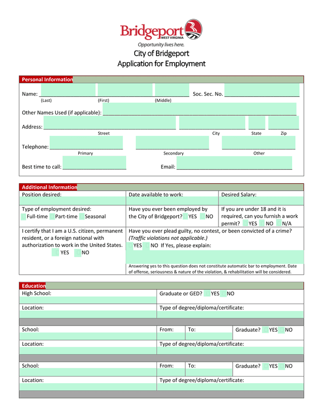 City Of Bridgeport Application For Employment screenshot