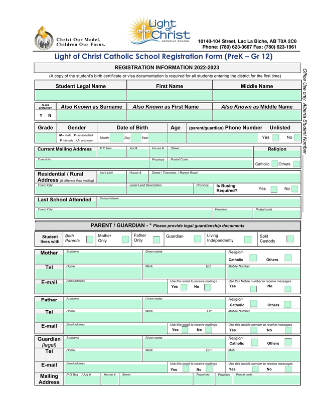 Student Registration Form screenshot