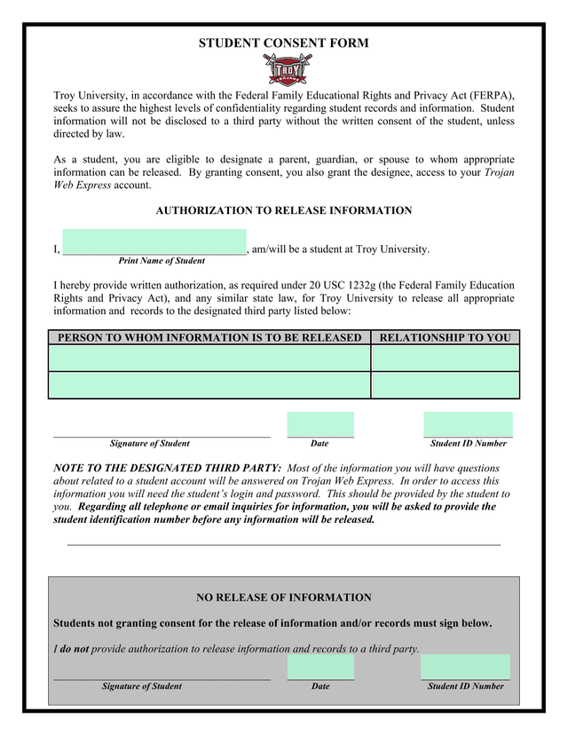 Student Consent Form screenshot