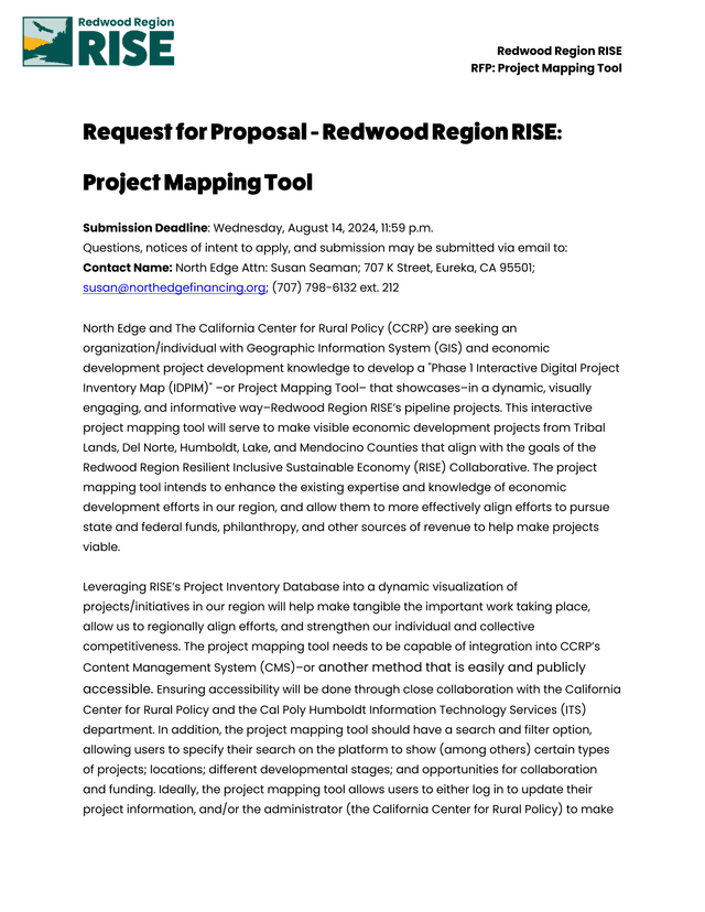 Redwood Region RISE RFP Project Mapping Tool screenshot