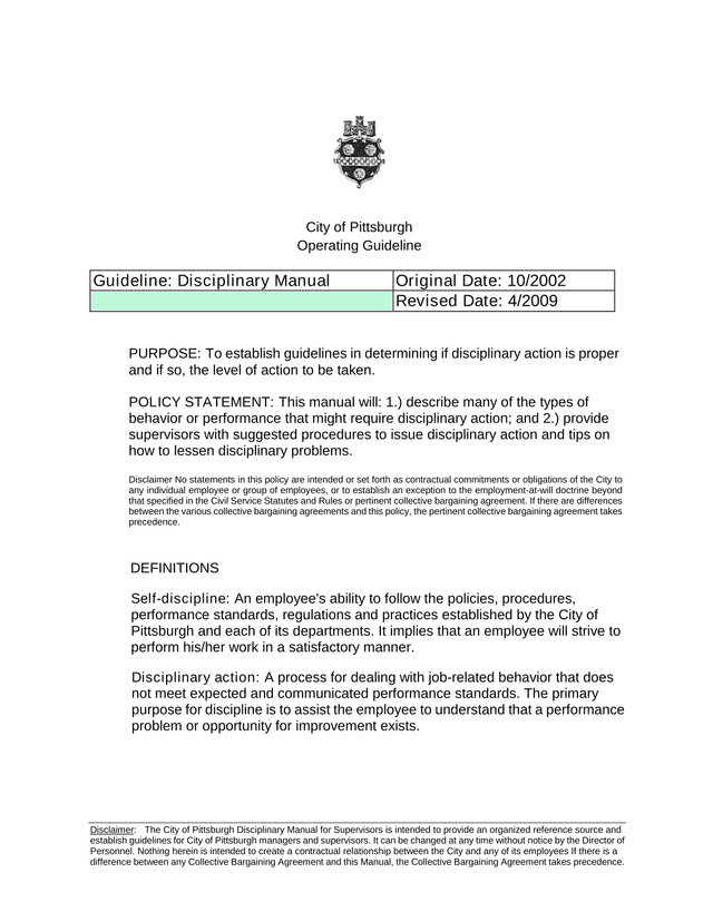 City Of Pittsburgh Disciplinary Manual For Supervisors screenshot