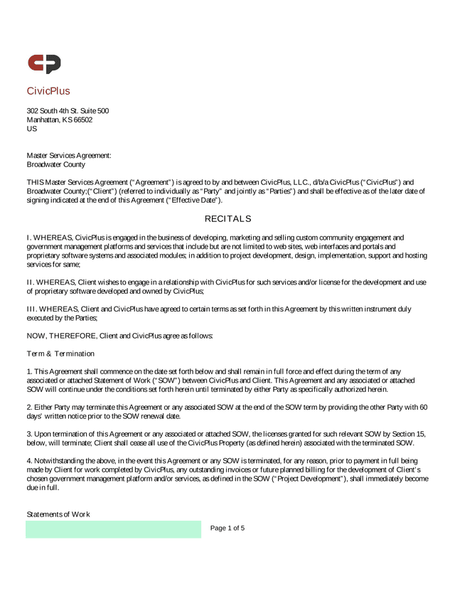 Master Services Agreement Broadwater County screenshot