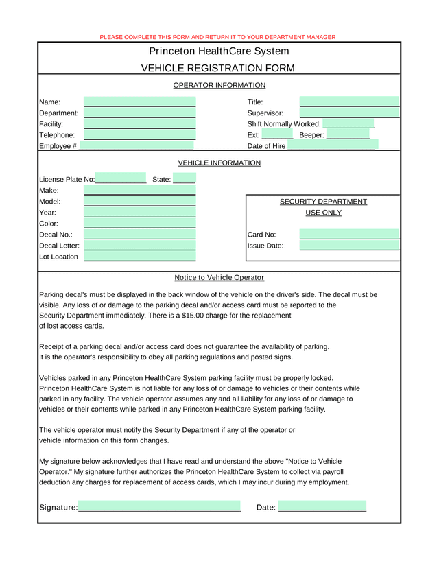 Vehicle Registration Form screenshot