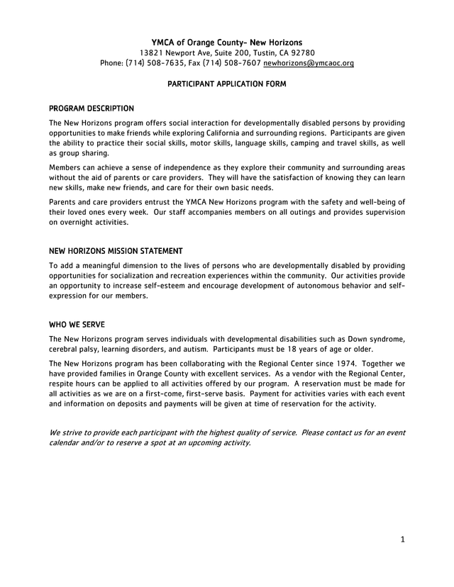 PARTICIPANT APPLICATION FORM screenshot