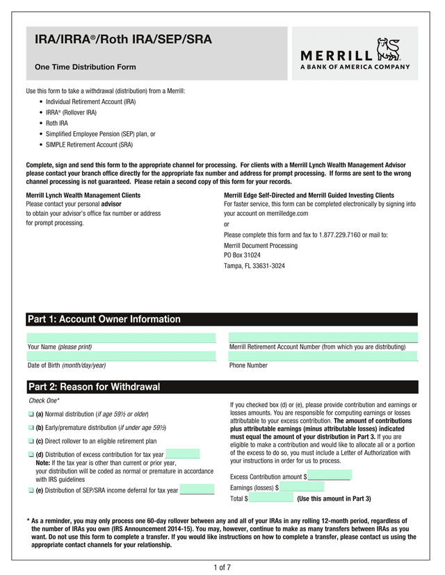 IRAIRRARoth IRASEPSRA One Time Distribution Form screenshot