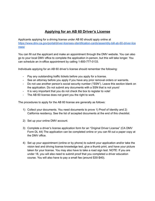 Applying For An AB 60 DriverS License screenshot