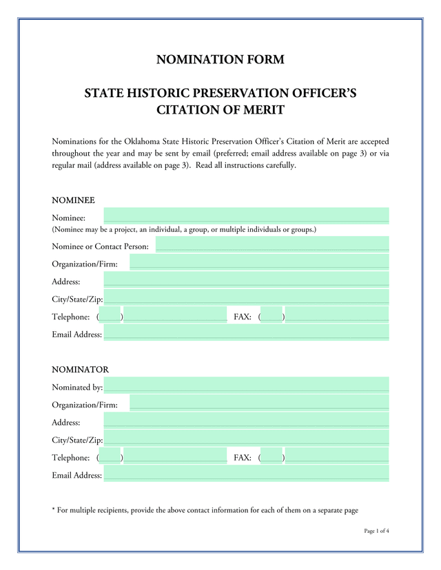 NOMINATION FORM   STATE HISTORIC PRESERVATION OFFICERS CITATION OF MERIT screenshot