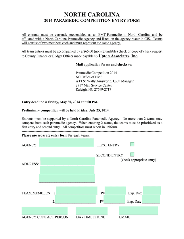2014 Paramedic Competition Entry Form screenshot