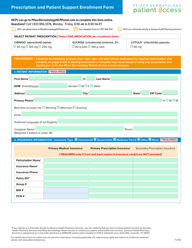 Prescription And Patient Support Enrollment Form screenshot