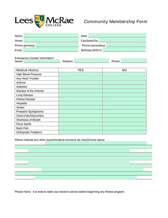 Community Membership Form screenshot