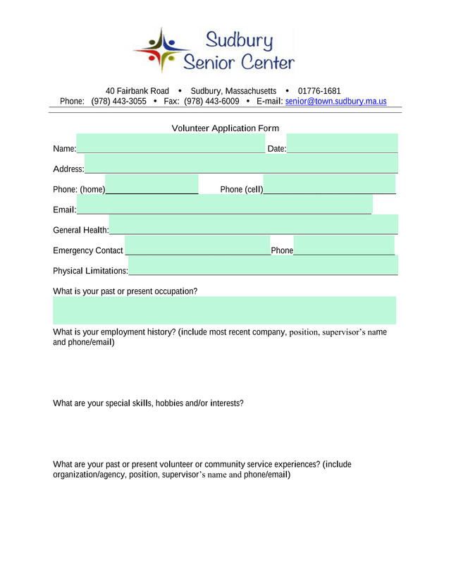 Volunteer Application Form screenshot