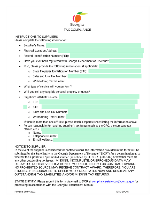 Tax Compliance Instructions To Suppliers screenshot