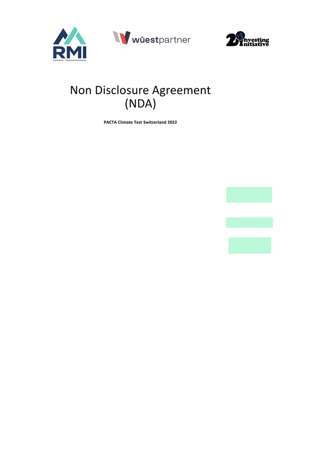 Non Disclosure Agreement (NDA) PACTA Climate Test Switzerland 2022 screenshot