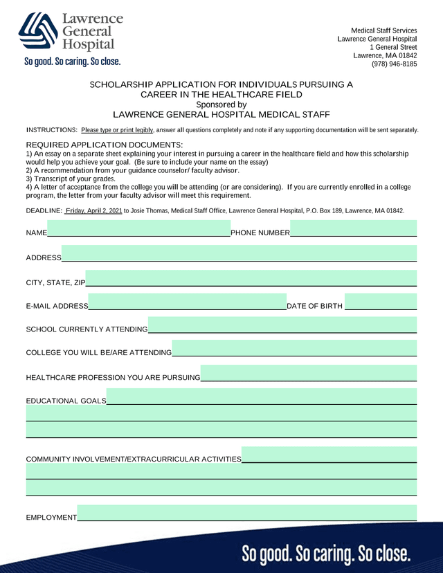 Scholarship Application For Individuals Pursuing A Career In The Healthcare Field screenshot