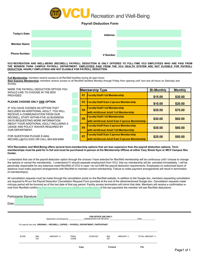 Payroll Deduction Form screenshot