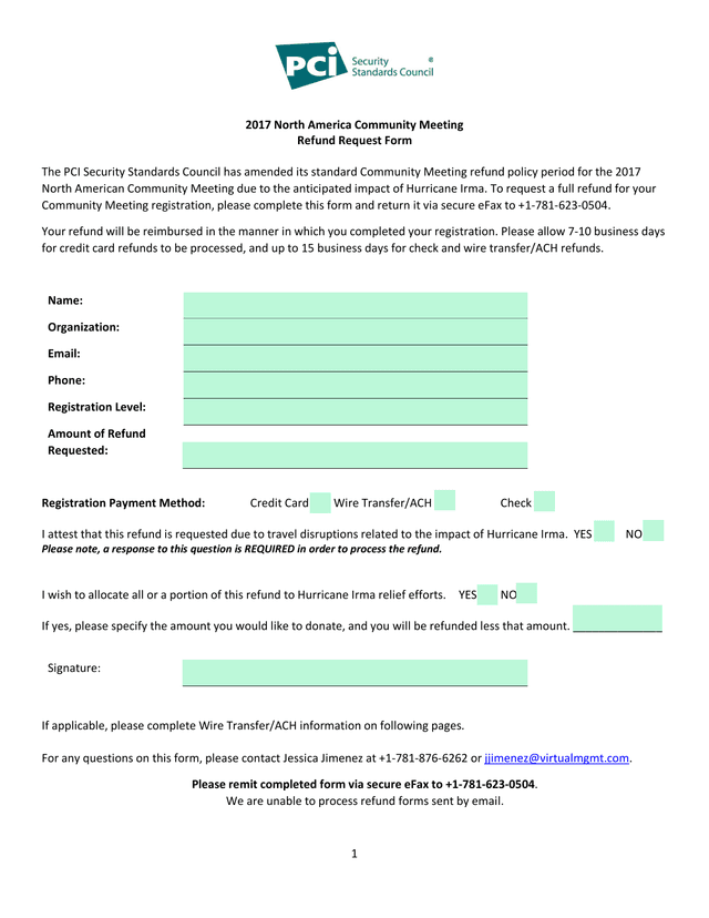 2017 North America Community Meeting Refund Request Form screenshot