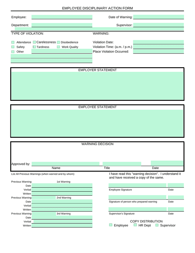 EMPLOYEE DISCIPLINARY ACTION FORM screenshot