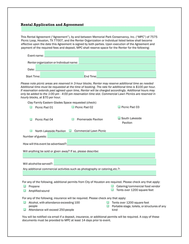 Rental Application And Agreement screenshot
