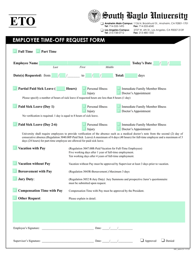 EMPLOYEE TIME OFF REQUEST FORM screenshot