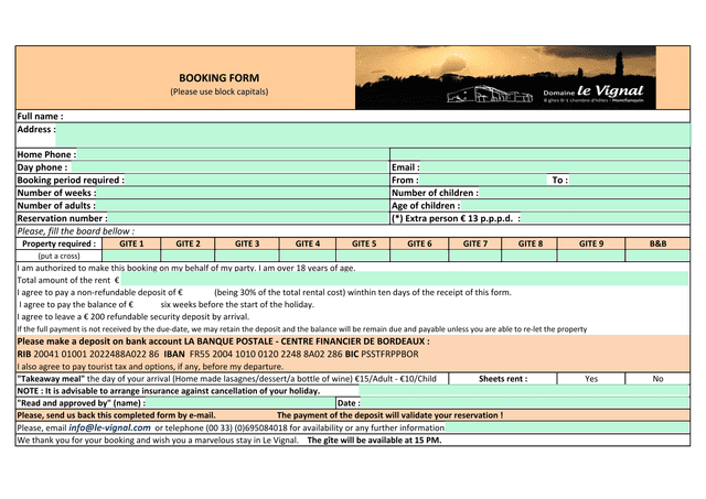 BOOKING FORM screenshot