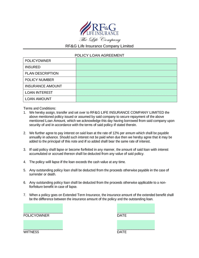 Policy Loan Agreement screenshot