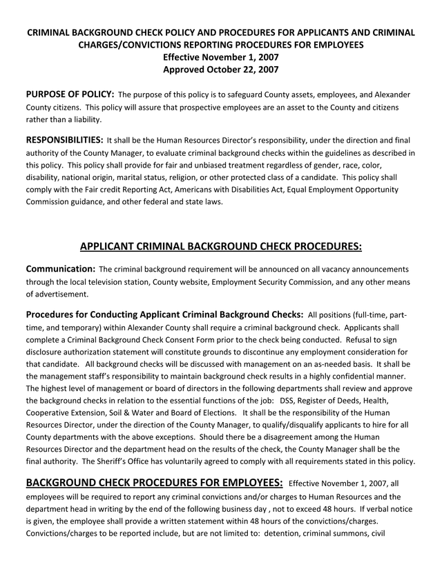 Criminal Background Check Policy And Procedures screenshot