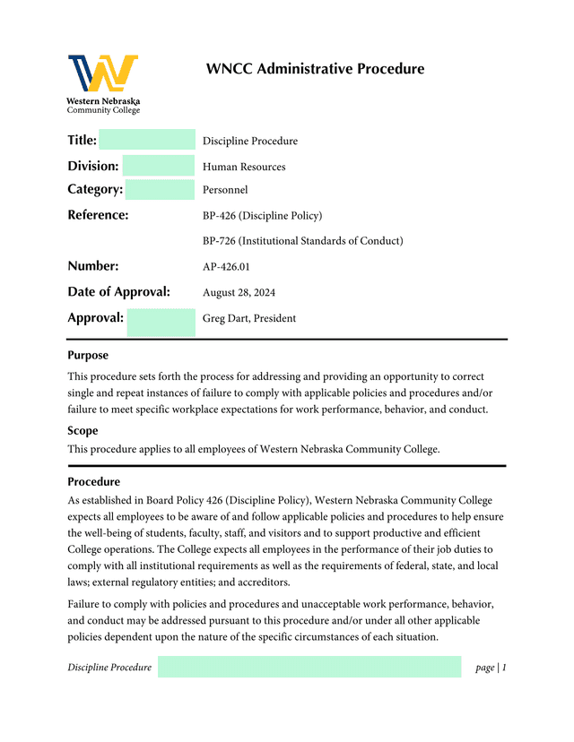 Discipline Procedure screenshot