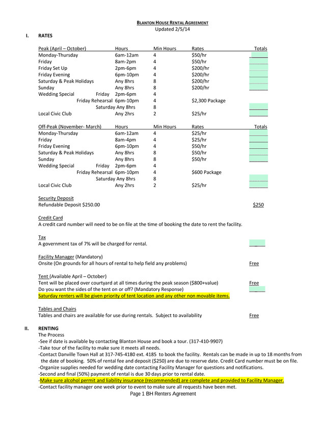 Blanton House Rental Agreement screenshot